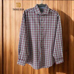 Thomas Dean Men's 100% Cotton Long Sleeve Casual Checkered Button Down Shirt